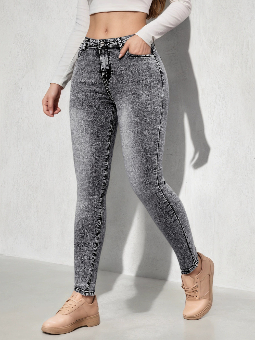 ZARA Womens High Waist Stretchy Skinny Jeans Pencil Pants Slim Fit